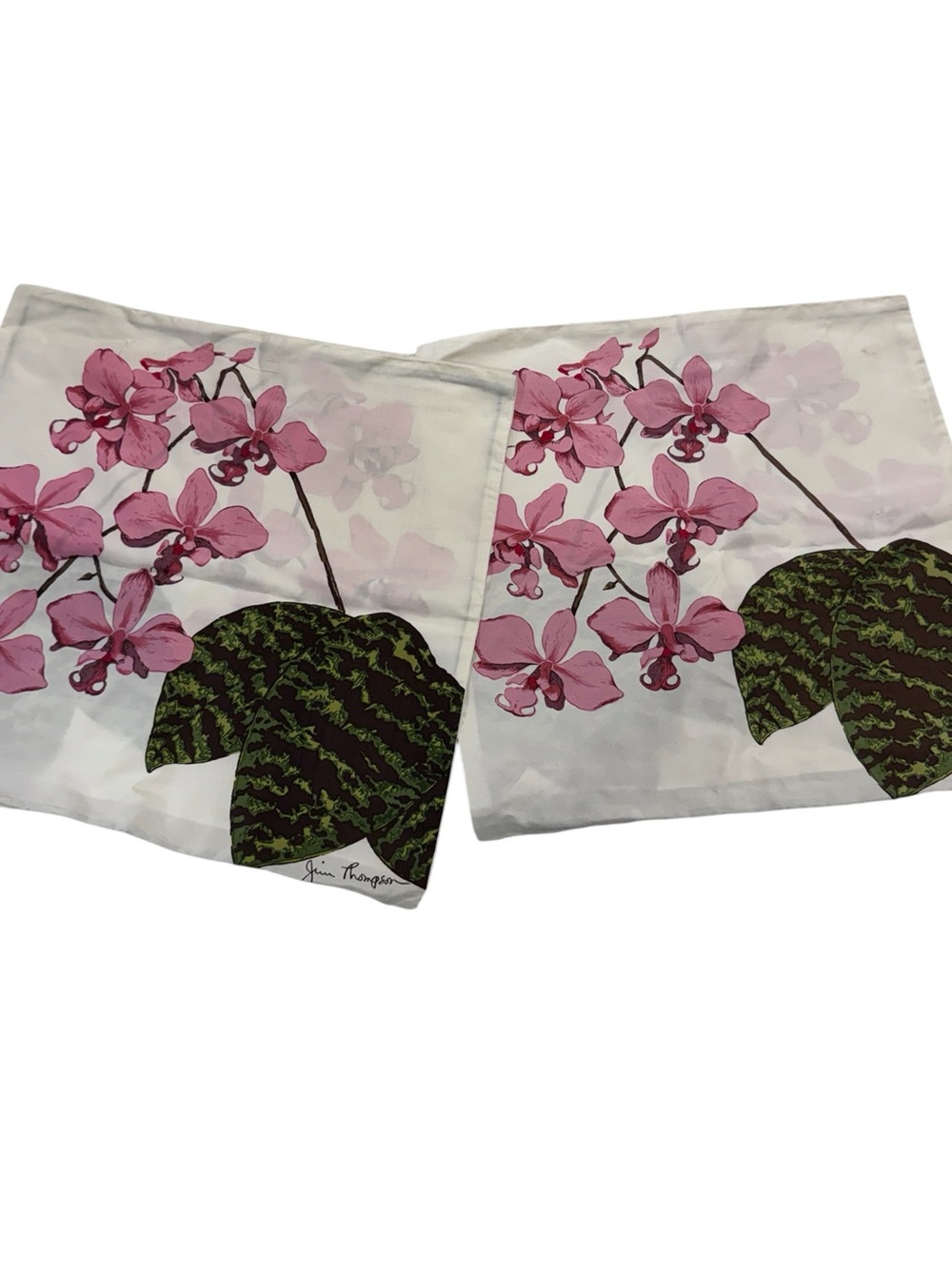 Jim Thompson Orchid Pillow Covers Pair Pink Tropical Botanical Silk Blend 15x15